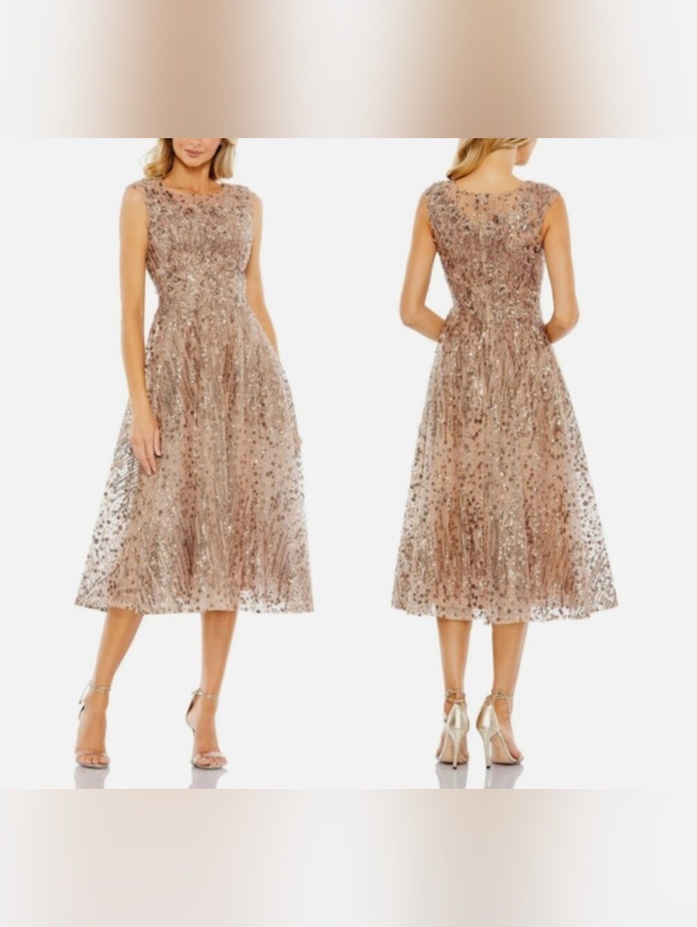 Mac Duggal 20398 Sleeveless Bronze Sequin Midi Dress Size 8